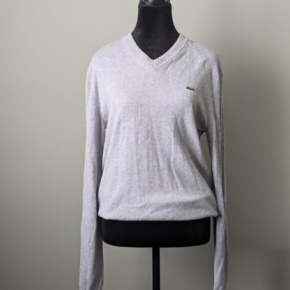 Lacoste Sweaters - Lacoste V-Neck Sweater Gray, Size Small